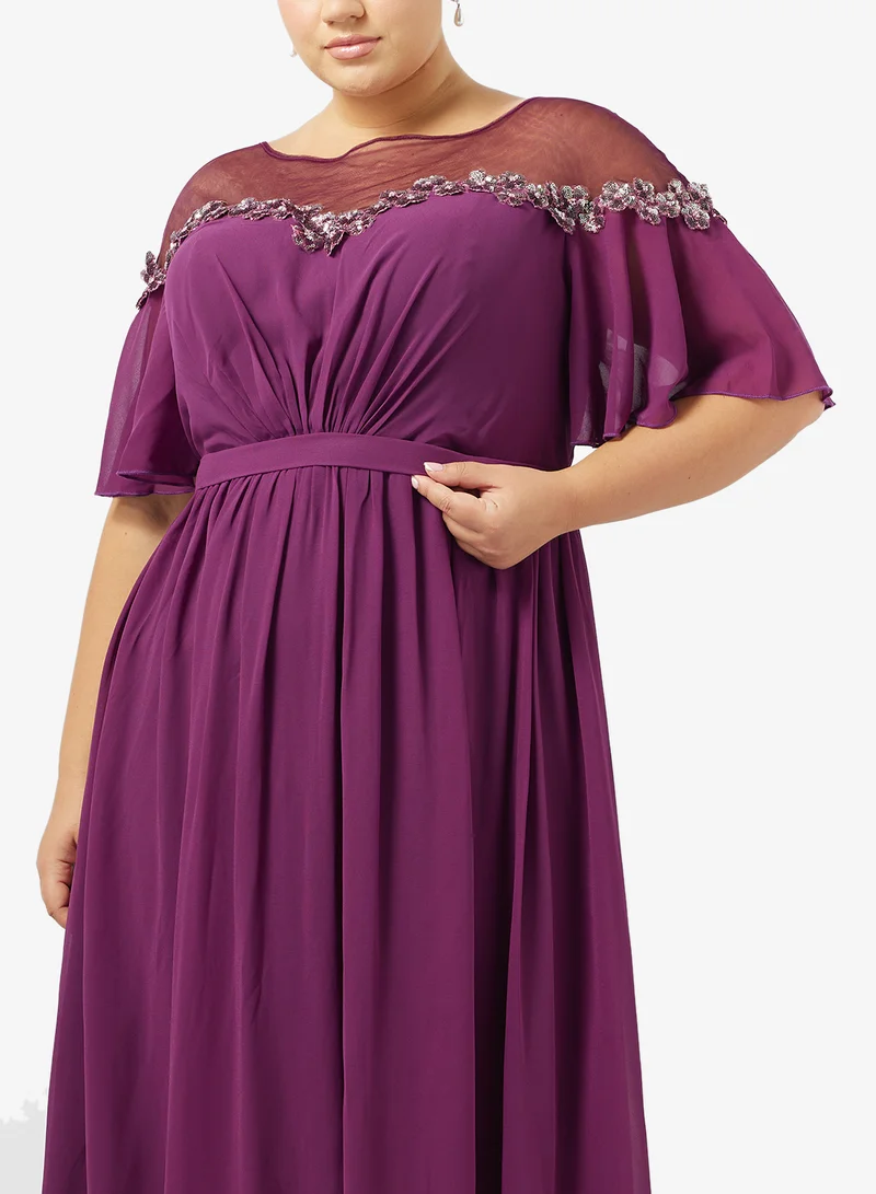 Khizana  Plus Size A-line Dress With Sheer Neckline for Women | Best Price UAE